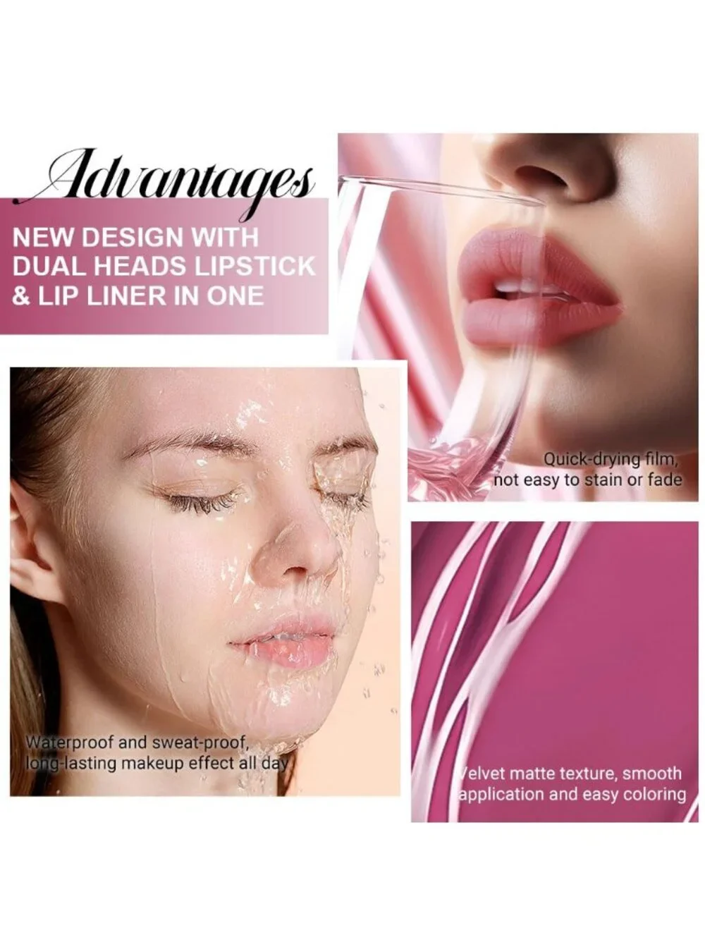 37#-Rose 2-in-1 Waterproof Long Lasting Double-Ended Matte Liquid Lipstick